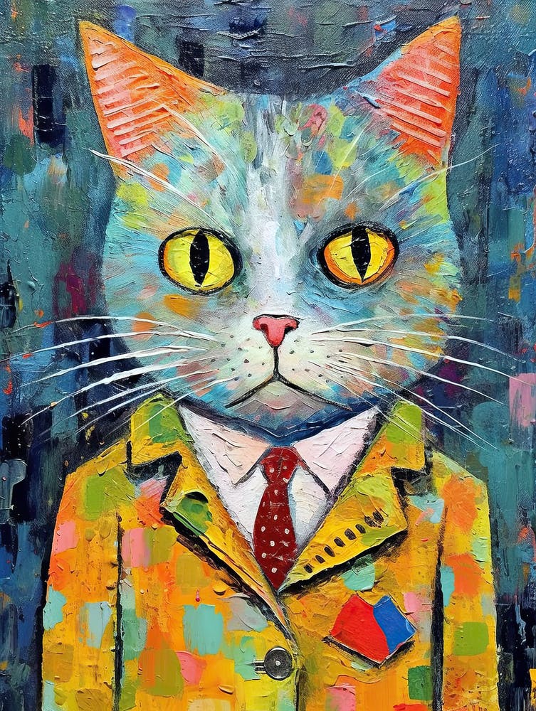 Furry Fashionista; Oil Brushed Cat Elegance