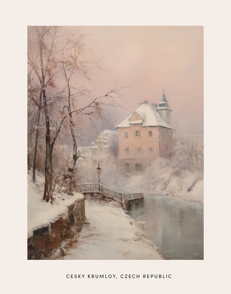 Dreamy Winter Painting Poster Cesky Krumloy Czech Republic 1