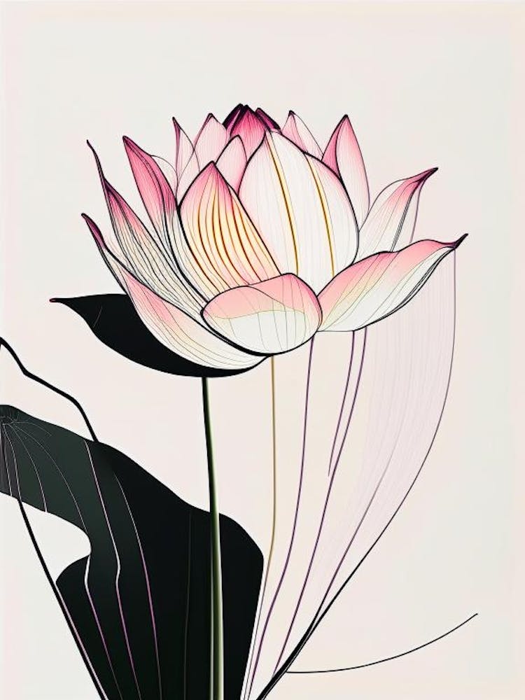 American Lotus Abstract Line Drawing 2