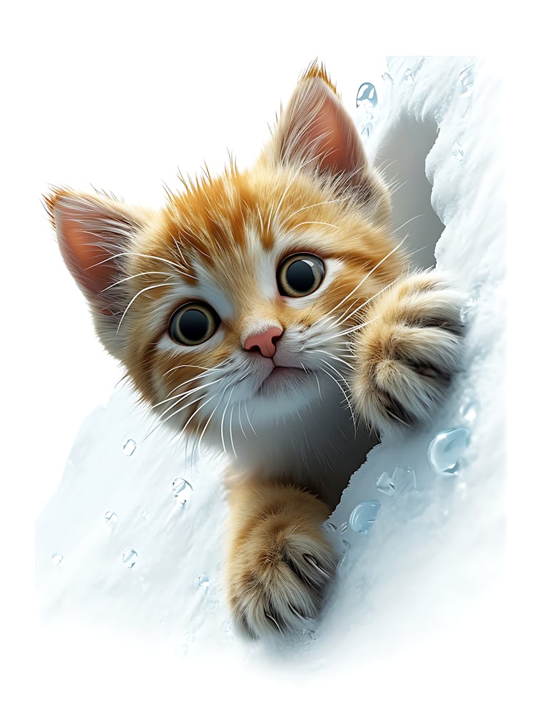 Kitten Peeking From Snow