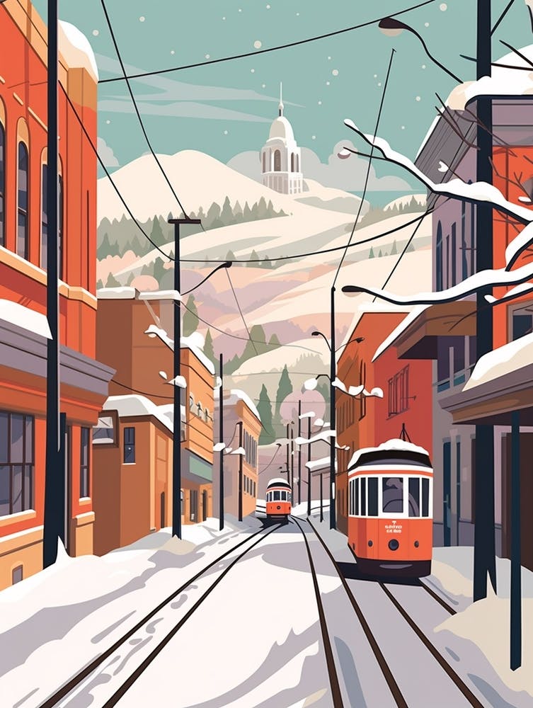 Vintage Winter Travel Illustration Oslo Norway 4
