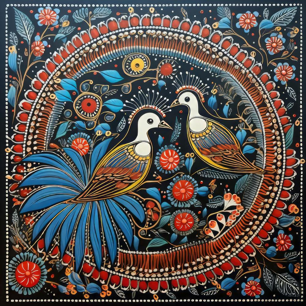 Colombes Peinture Madhubani Style traditionnel indien 1