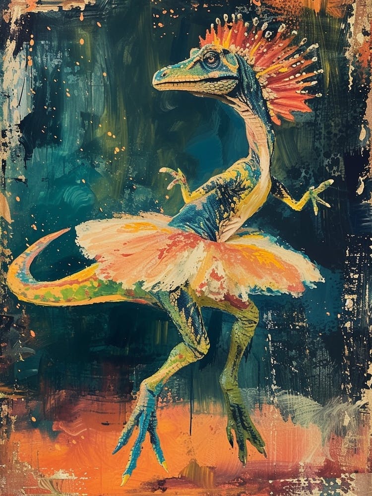 Dinosaur Dancing In A Tutu Blue Orange  1