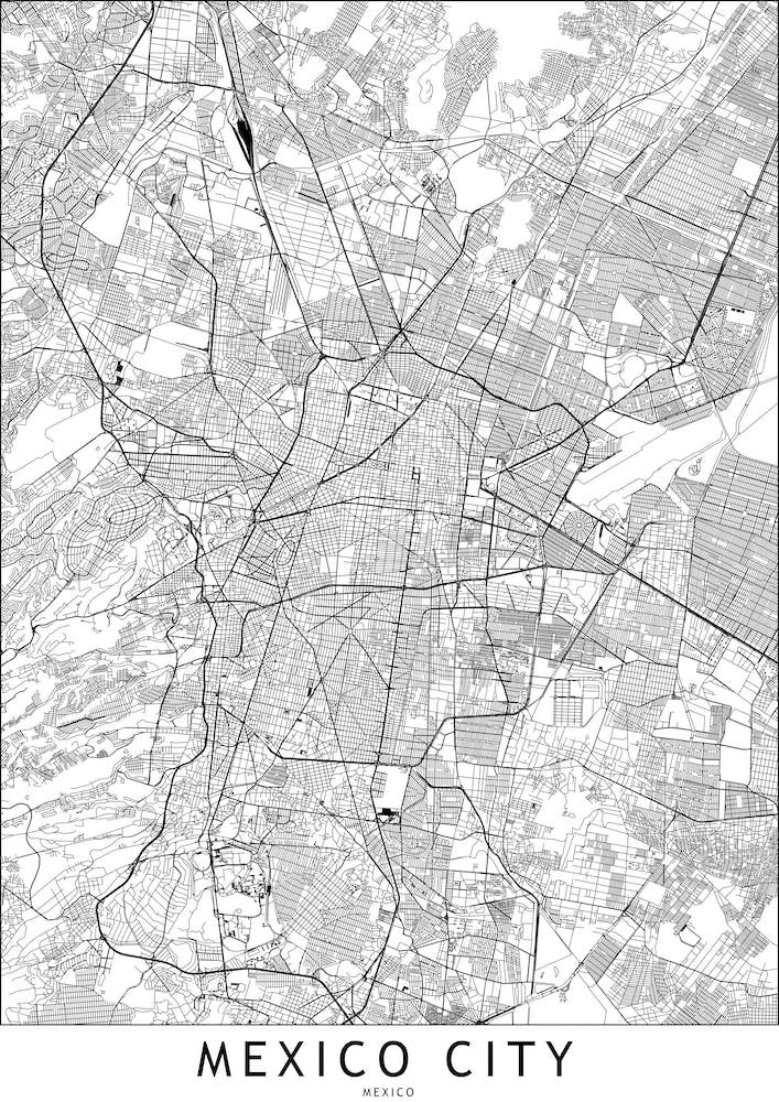 Mexico City White Map