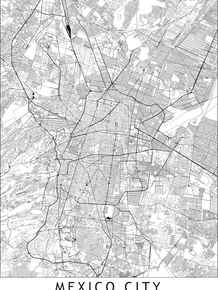 Mexico City White Map
