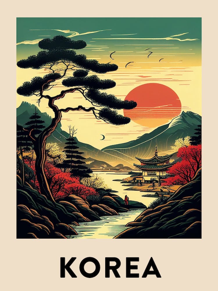 Korea 2 Vintage Travel Poster