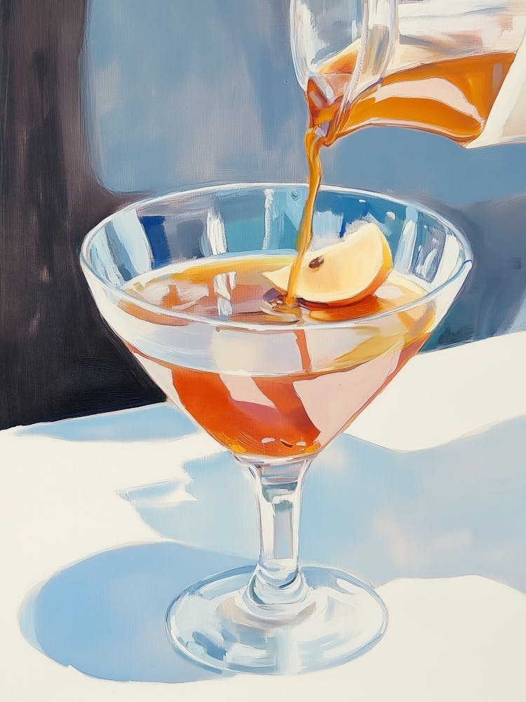 Lemon Tea Pouring into Cocktail Glass