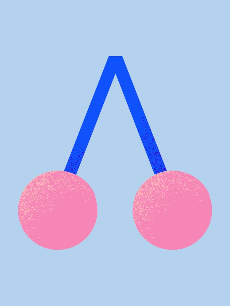 Two Cherries On A Blue Background