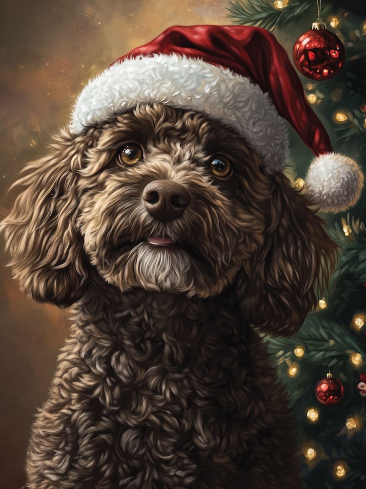 Black Cockapoo In Christmas Santa Hat