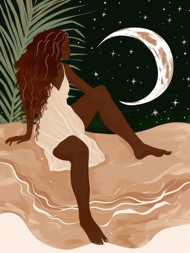 Illustration Of A Woman Sitting On The Beach