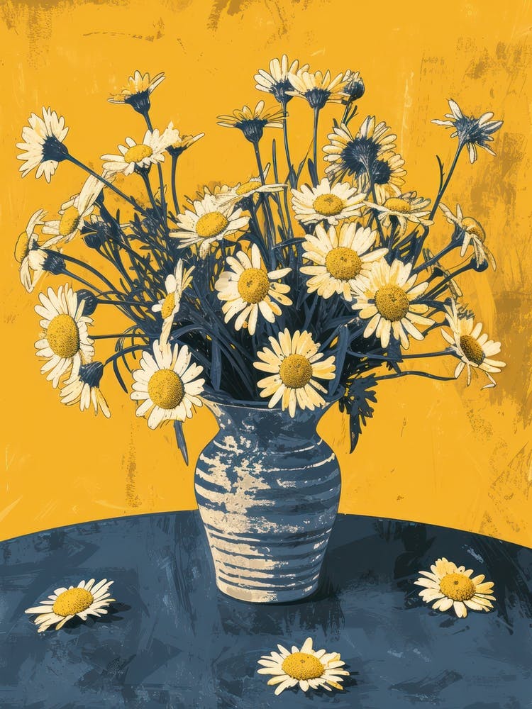 Daisy Flowers On A Table   Contemporary Illustration 1