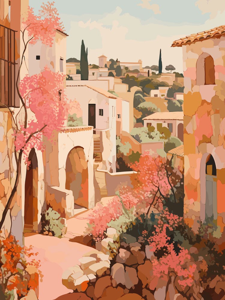 Algarve Portugal 4 Vintage Pink Travel Illustration