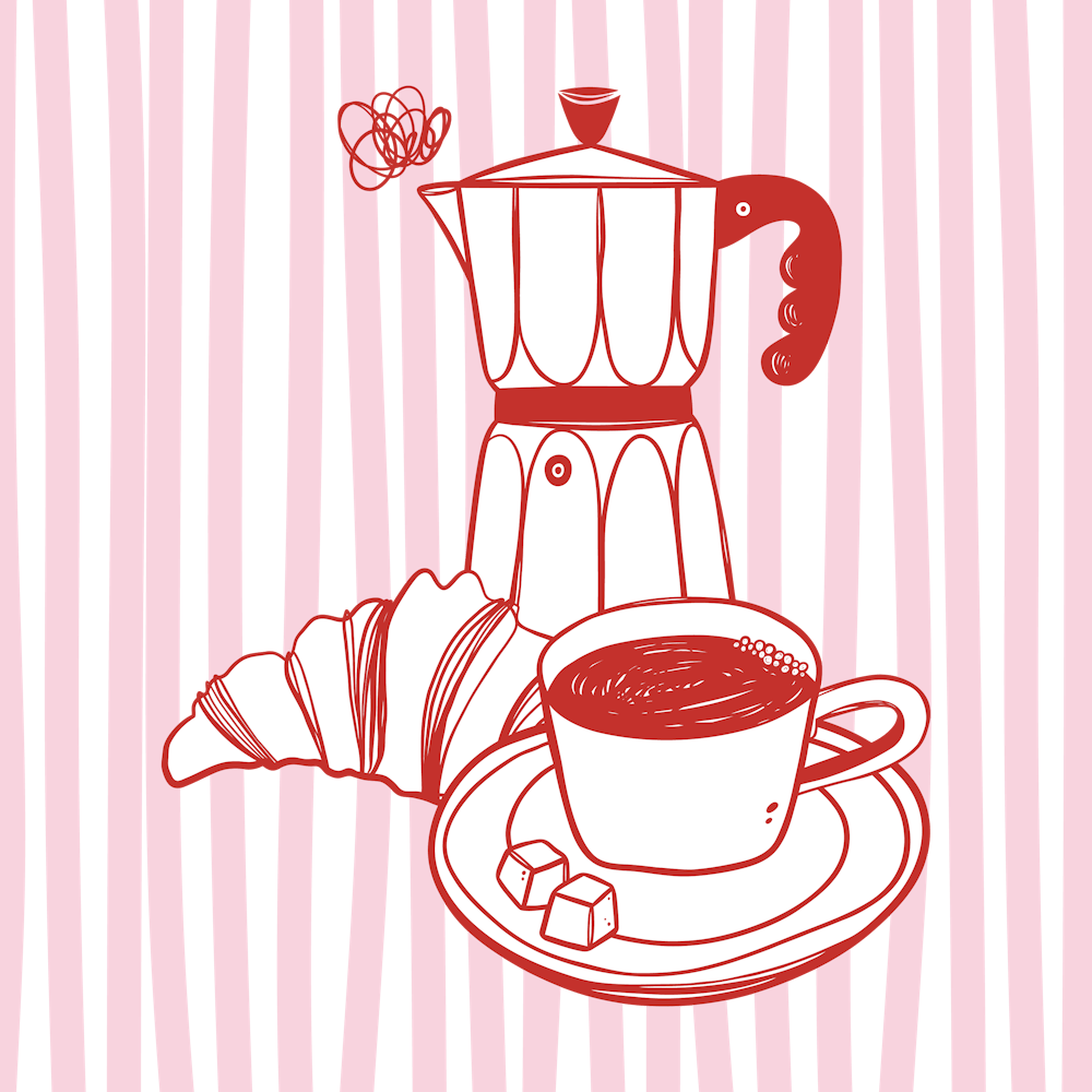Pink & Red Breakfast | Coffee & Croissants 1