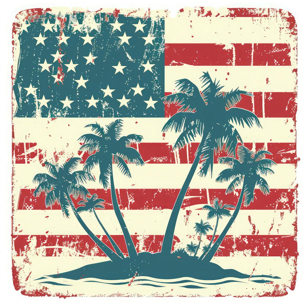 Retro American Flag With Palm Trees 4