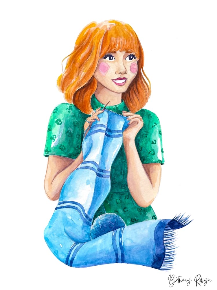 Knitting a Blue Scarf