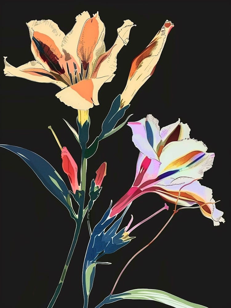 Neon Flowers On Black Lisianthus 3