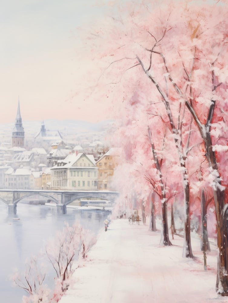 Dreamy Winter Painting Zurich Switzerland 2
