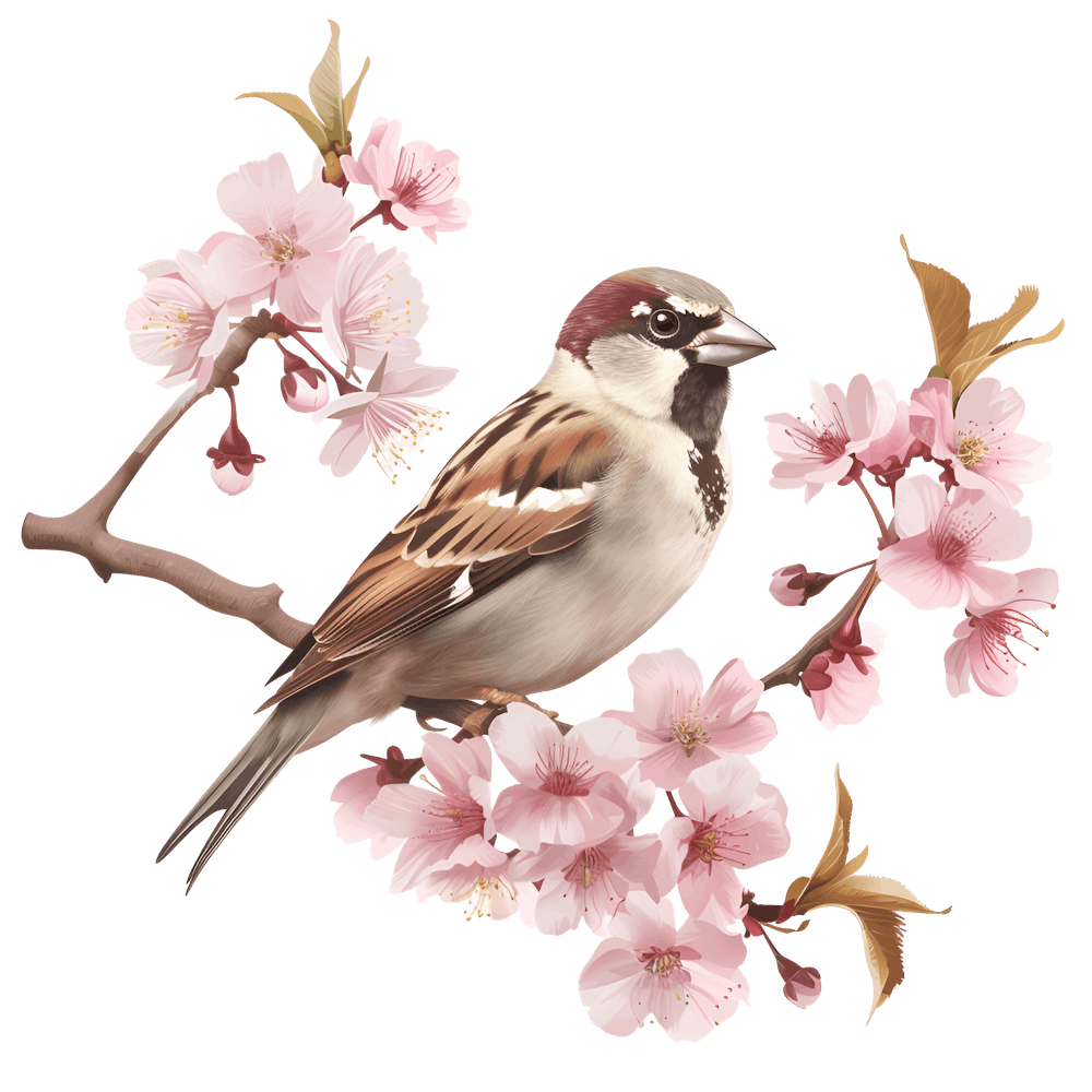 Sparrow On Cherry Blossoms