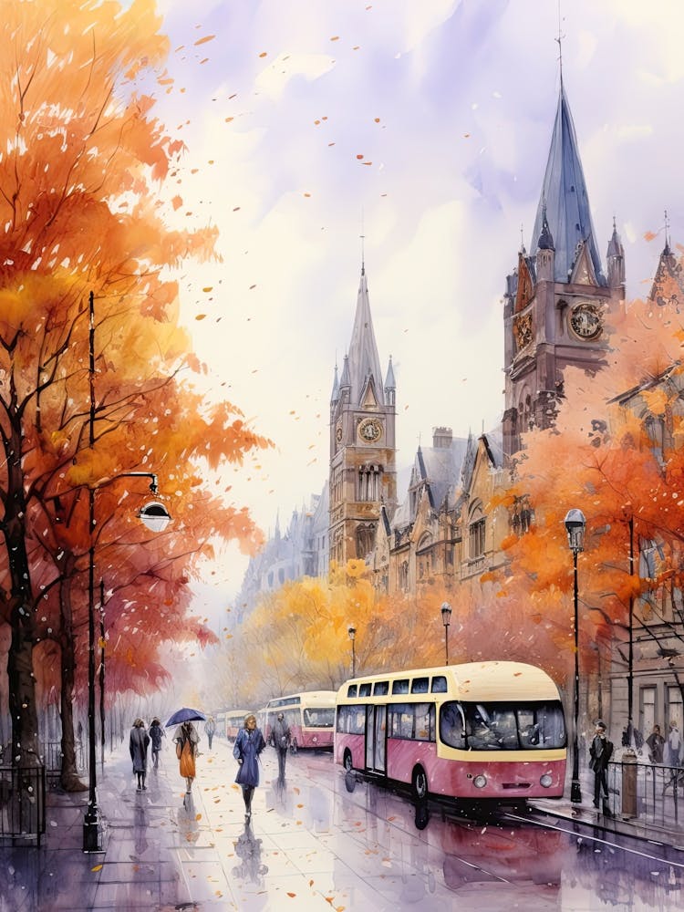Frankfurt Germany In Autumn Fall, Watercolour 3