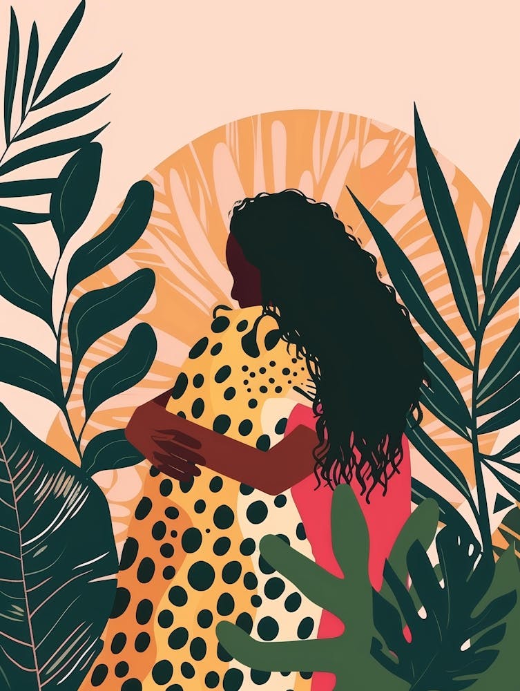 Woman Hugging A Leopard