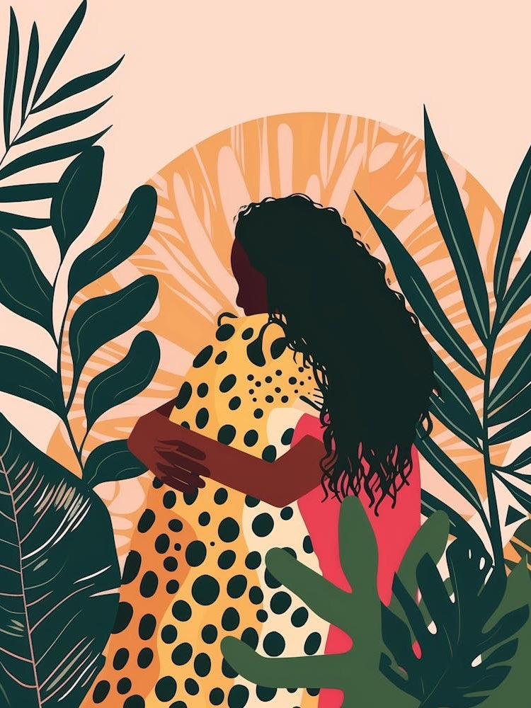 Woman Hugging A Leopard