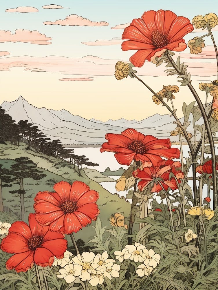 Hanagasa Japanese Florist Daisy 4 Japanese Botanical Illustration