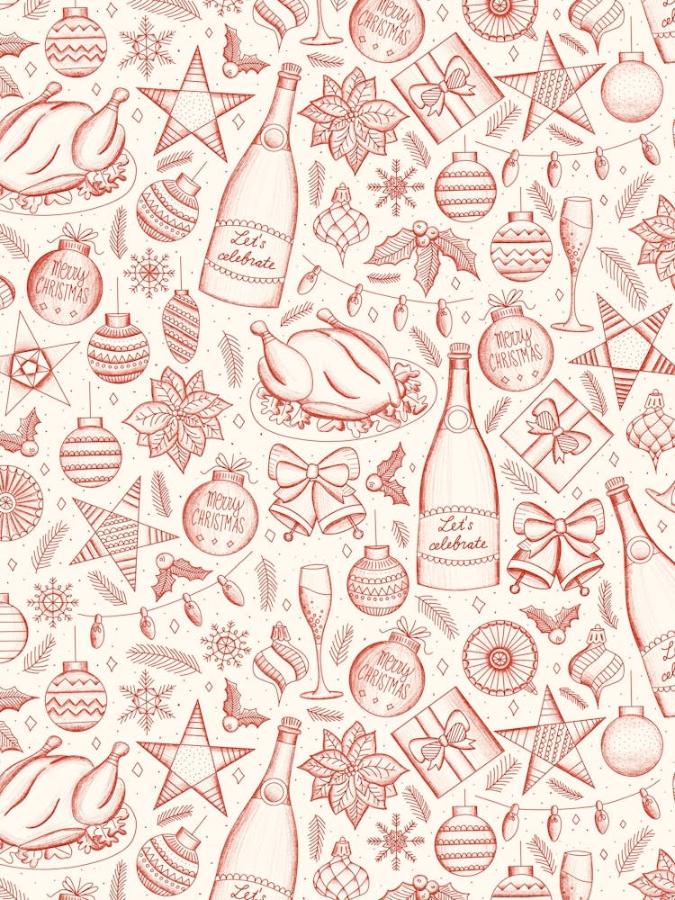 Holiday Dinner Toile Vintage Style Christmas Dinner Red and Cream