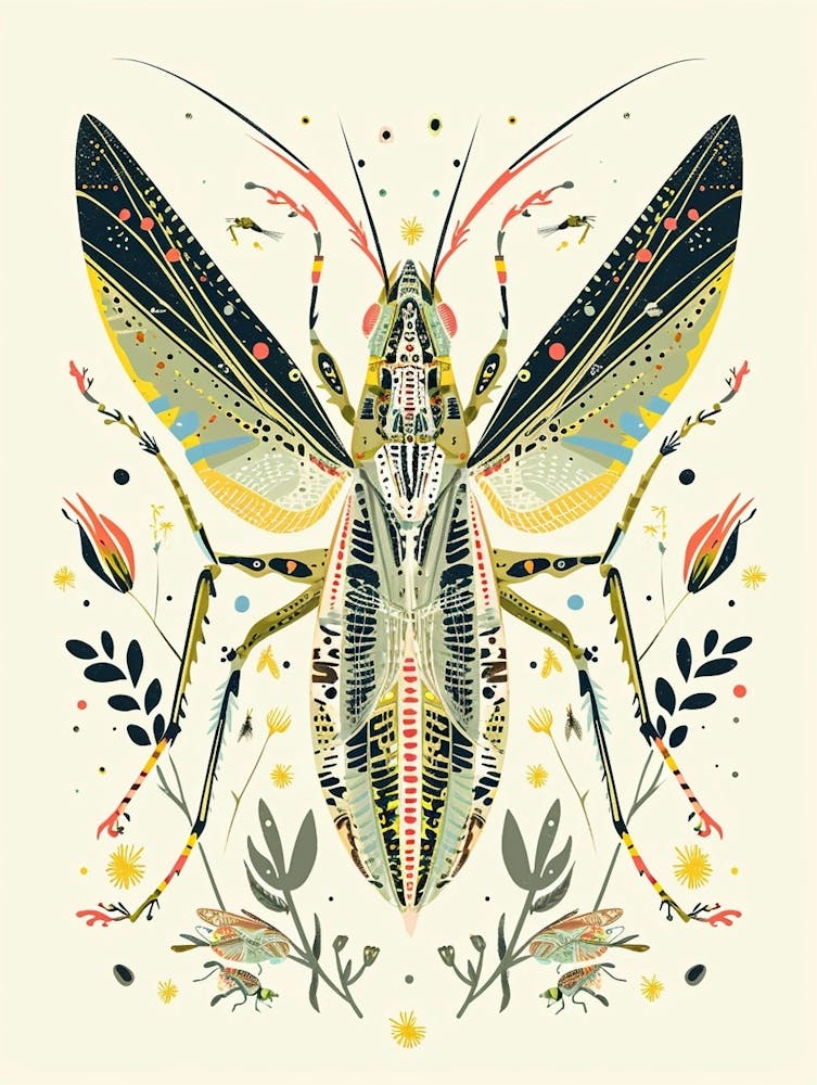 Colourful Insect Illustration Katydid 12