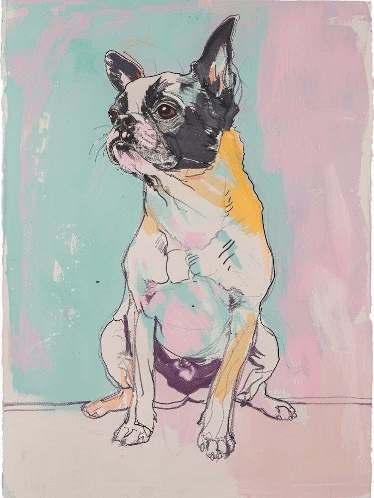 Pastel Boston Terrier Dog Illustration