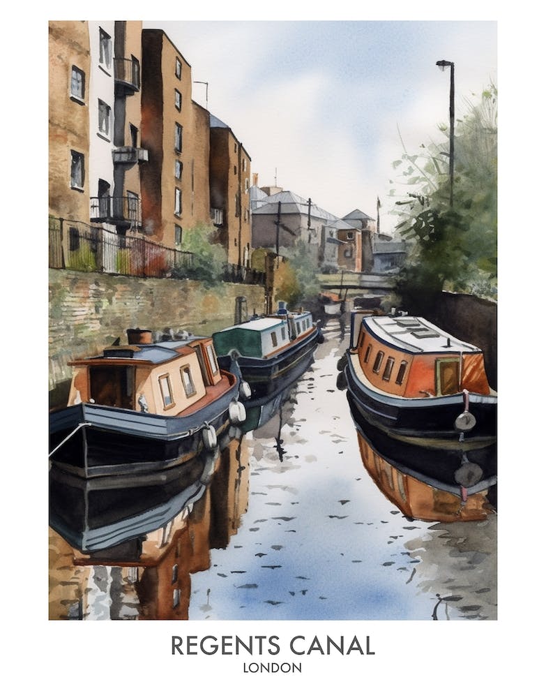 Regent's Canal Londres Affiche de Voyage Aquarelle 1