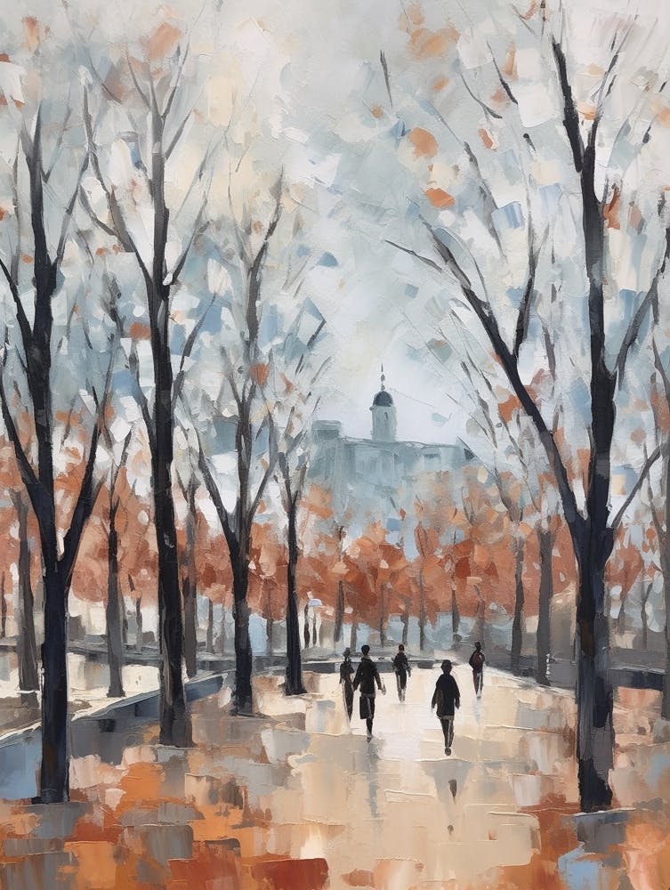 Winter City Park Painting Montjuc Park Barcelona 1