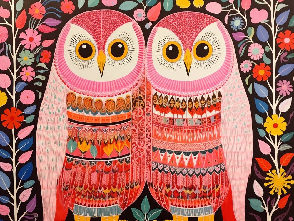 Snowy Owl 3 Folk Style Animal Illustration