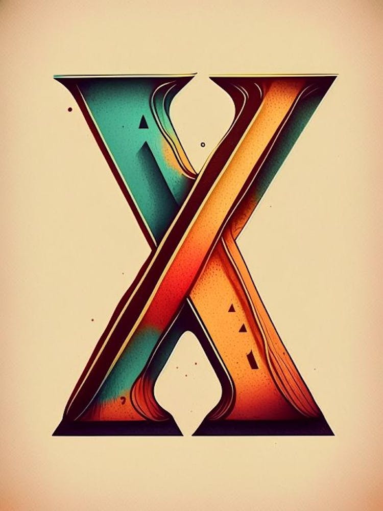 X, Letter, Alphabet Retro Drawing 5