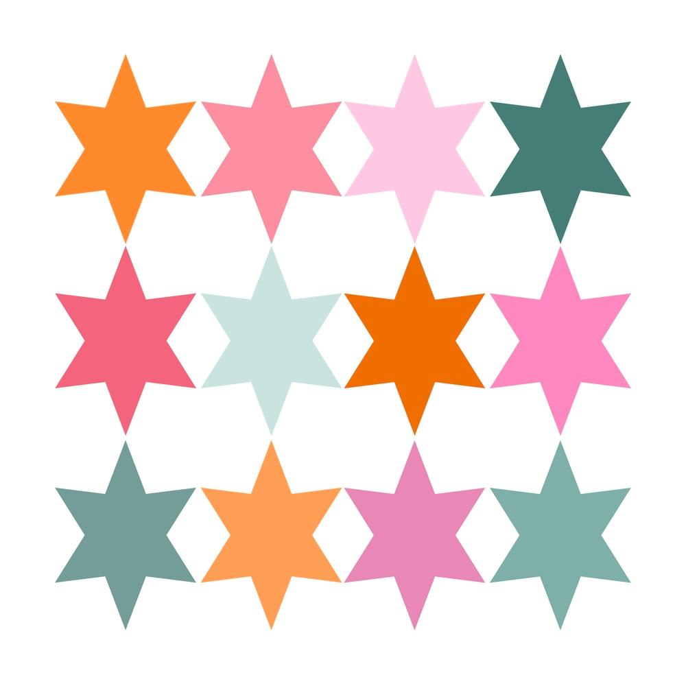 Starry Night Pink, Orange and Teal Stars