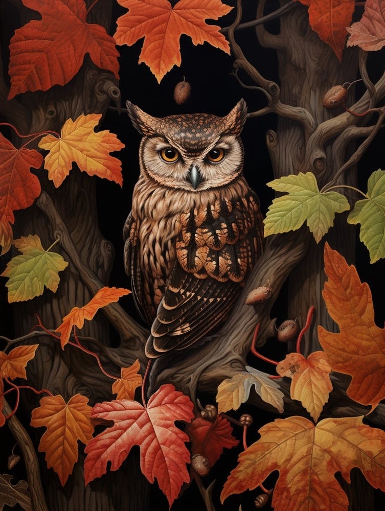 Dark And Moody Botanical Eastern Screech Owl 1