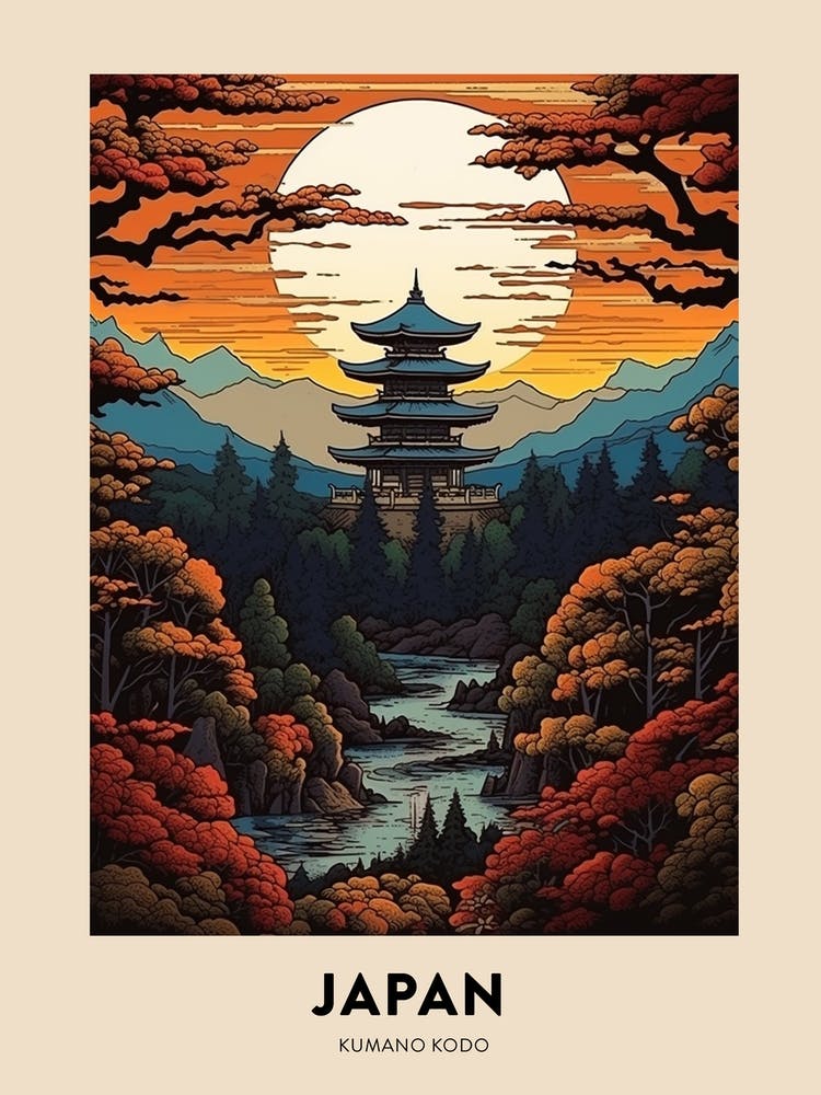 Kumano Kodo Japan 3 Vintage Hiking Travel Poster