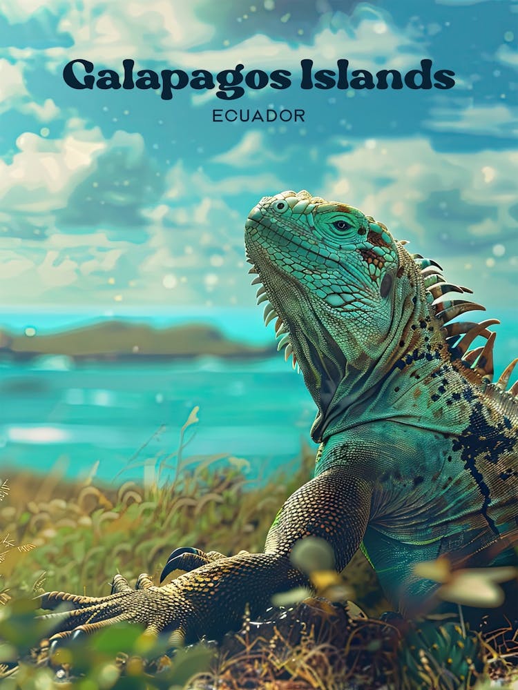 Galapagos-Inseln Leguan Digitale Reiseillustration