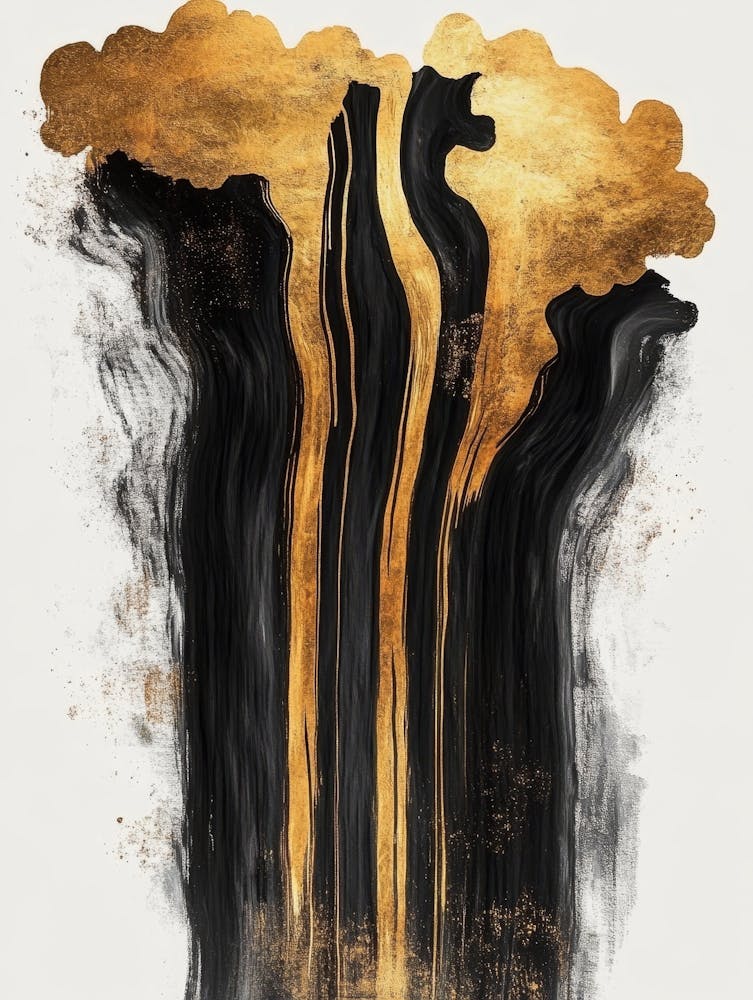Abstract Swirling Patterns Of Black And Gold Colors, Creating A Sense Of Movement And Contrast