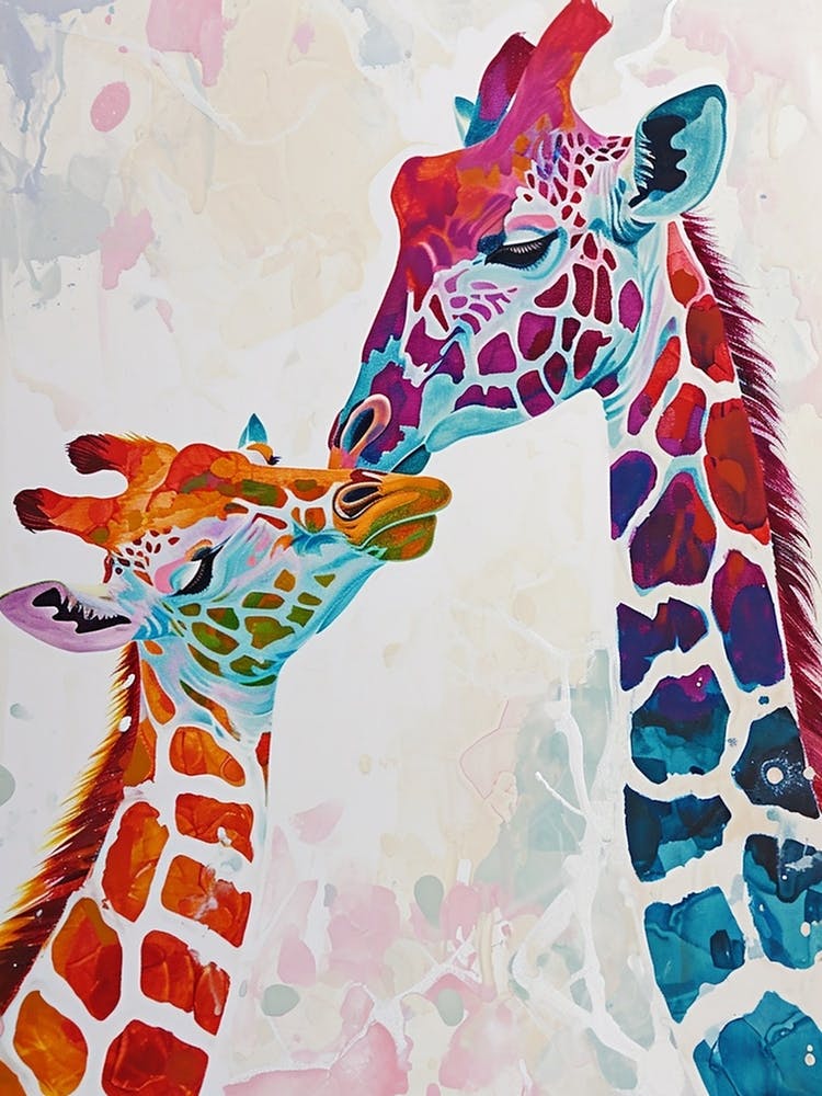 Giraffe & Calf Modern Illustration 2