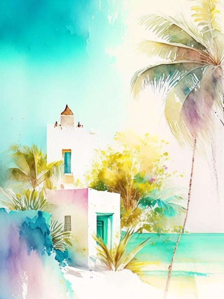 Isla Holbox Mexico Watercolour Pastel Tropical Destination