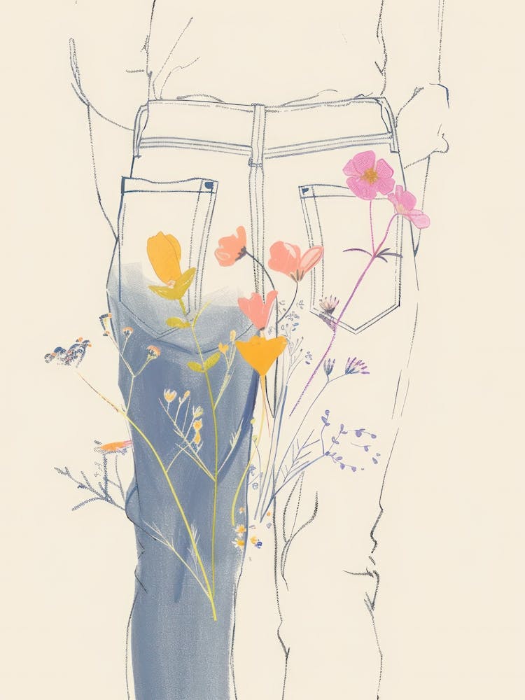 Floral Blue Jeans Line Art 7