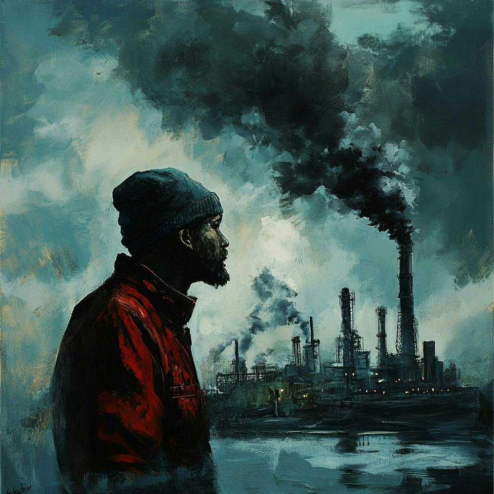Man Looking At Smokestacks
