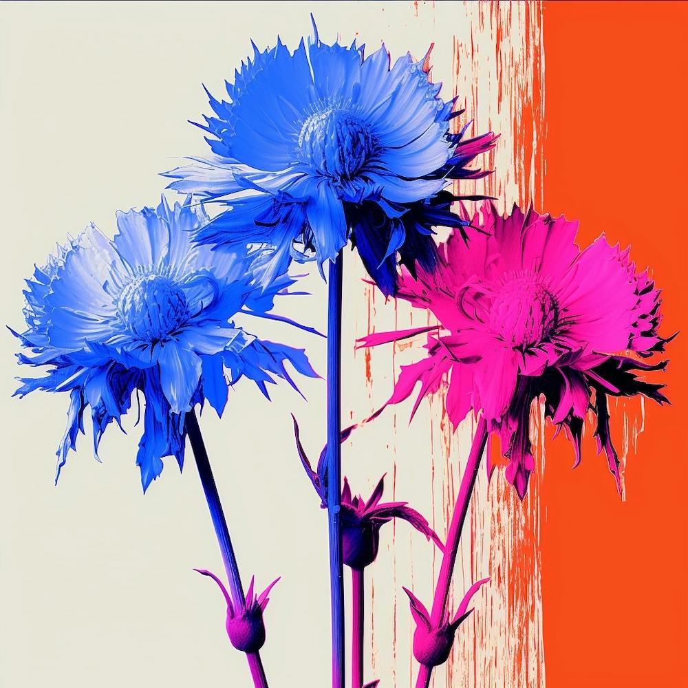 Andy Warhol Style Pop Art Flowers Cornflower 3 Square