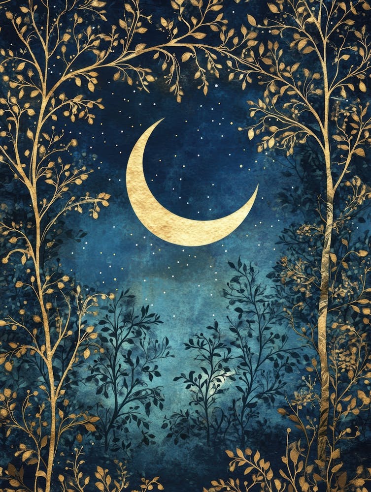 Moon And Trees In The Night