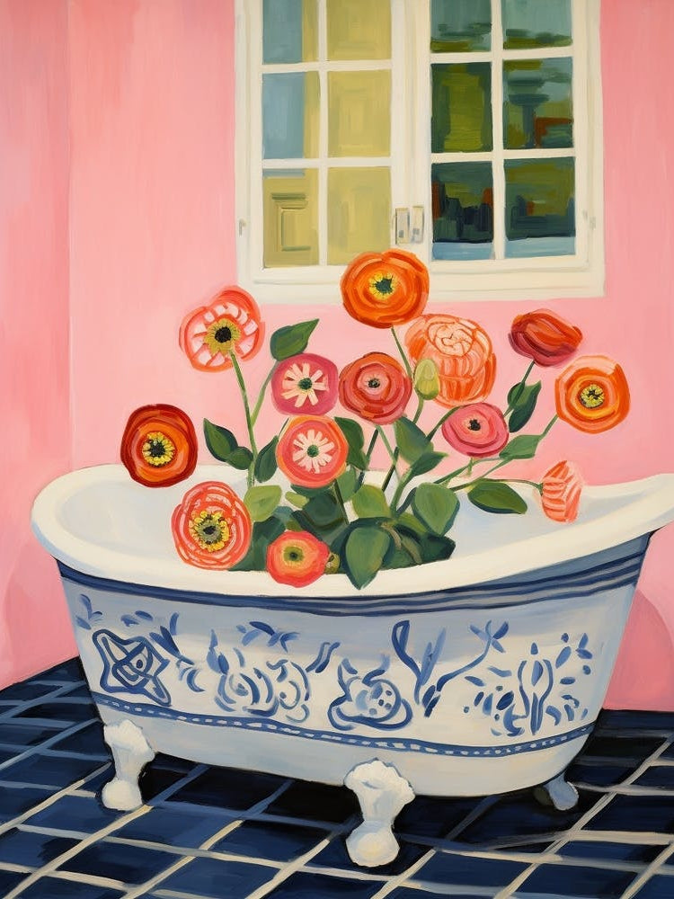 A Bathtube Full Of Ranunculus In A Bathroom 3
