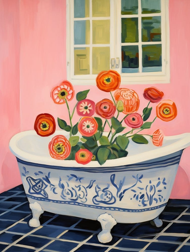A Bathtube Full Of Ranunculus In A Bathroom 3