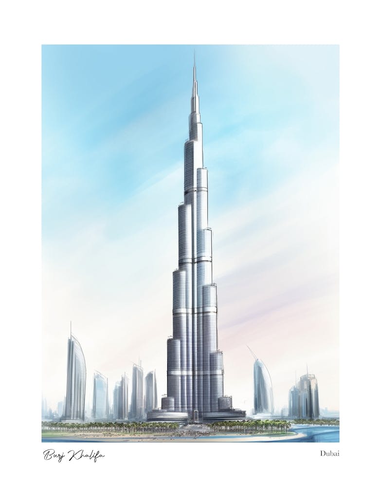 Burj Khalifa Dubai 2 Watercolour Travel Poster