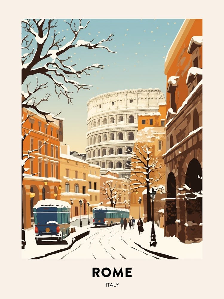 Vintage Winter Travel Poster Rome Italy 1