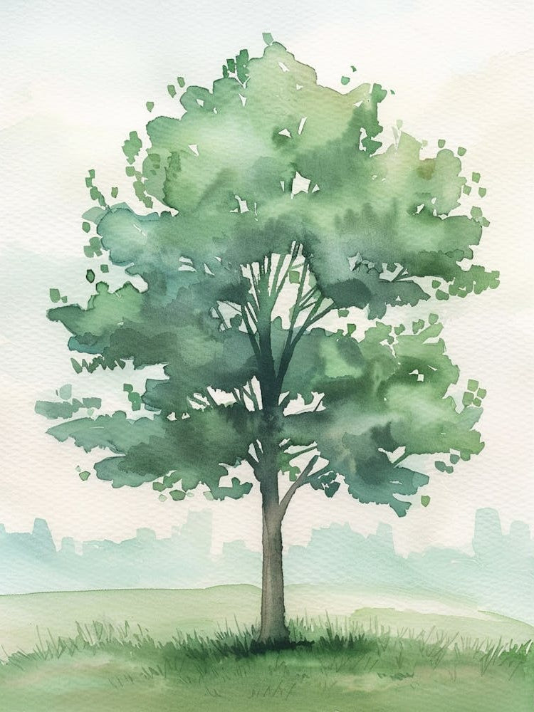 Poplar Tree Atmospheric Watercolour Painting 1