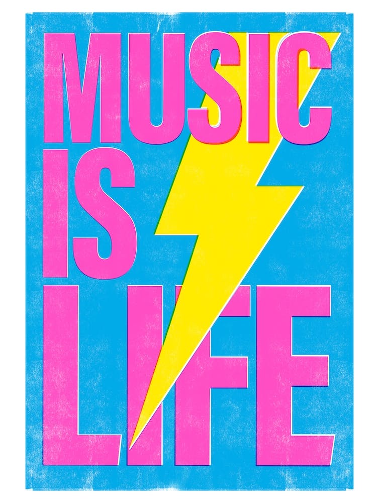 Music Is Life typography in y2k colours